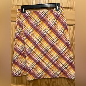 Talbots Petites Madras Plaid Skirt, Size 8P, Knee-Length, 100% Cotton, Lined